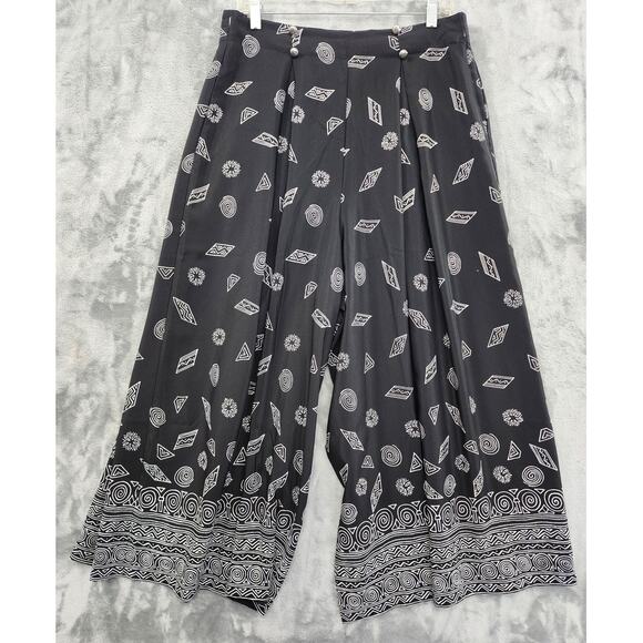 Vintage Leslie Fay Pants Womens 14 Black White Geometric Crop Wide Leg Culottes - Picture 2 of 12